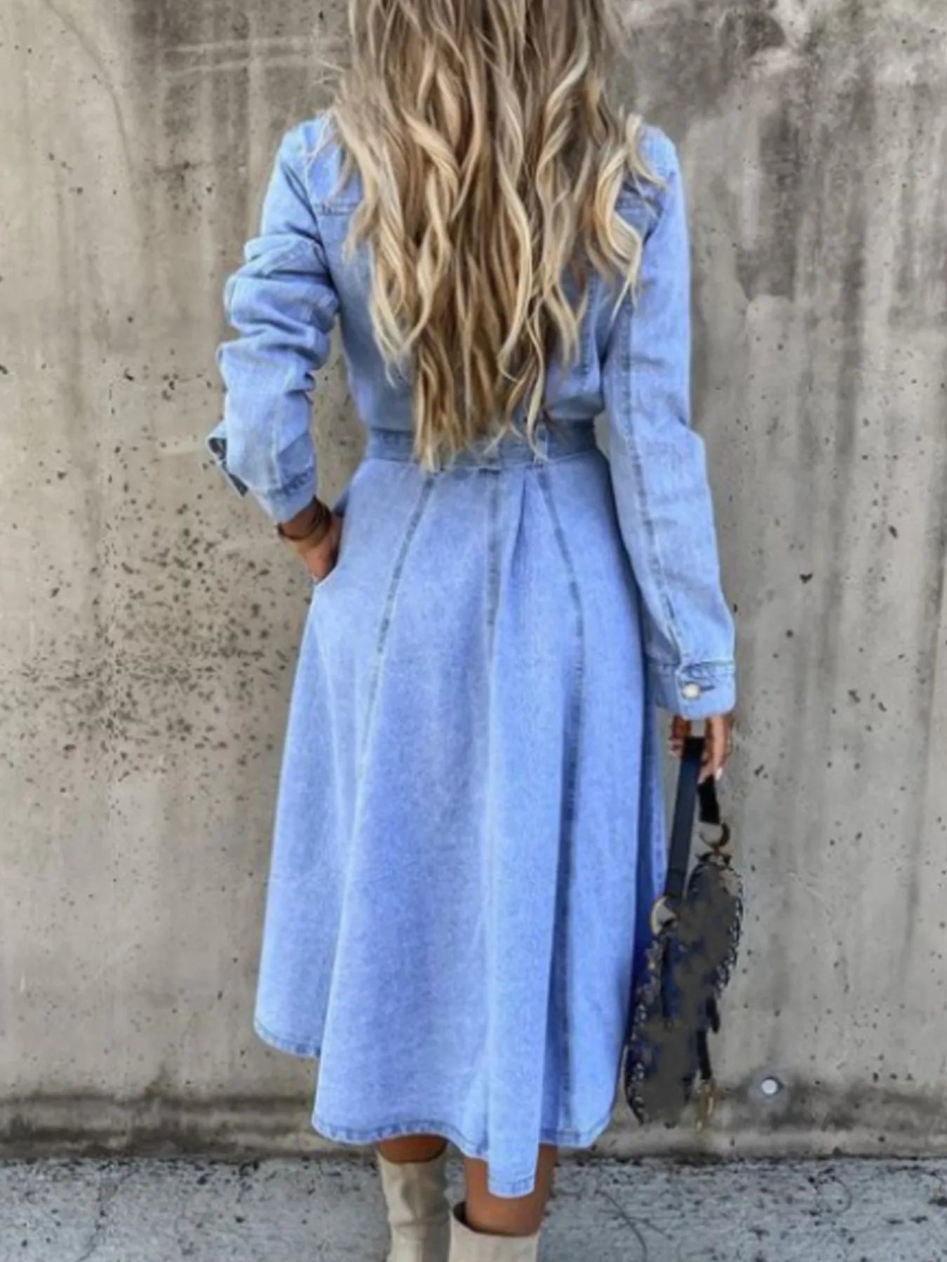 Full Size Tie Waist Button Front Denim Shirt Dress Plus Size