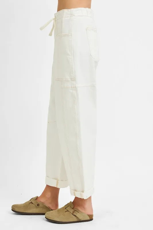 High Rise Crop Wide Barrel Cargo Pocket Jeans Plus Size