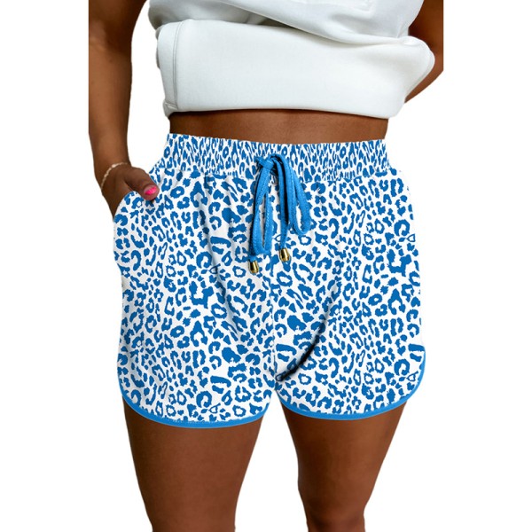 Leopard Elastic Waist Lace up Contrast Trim Shorts