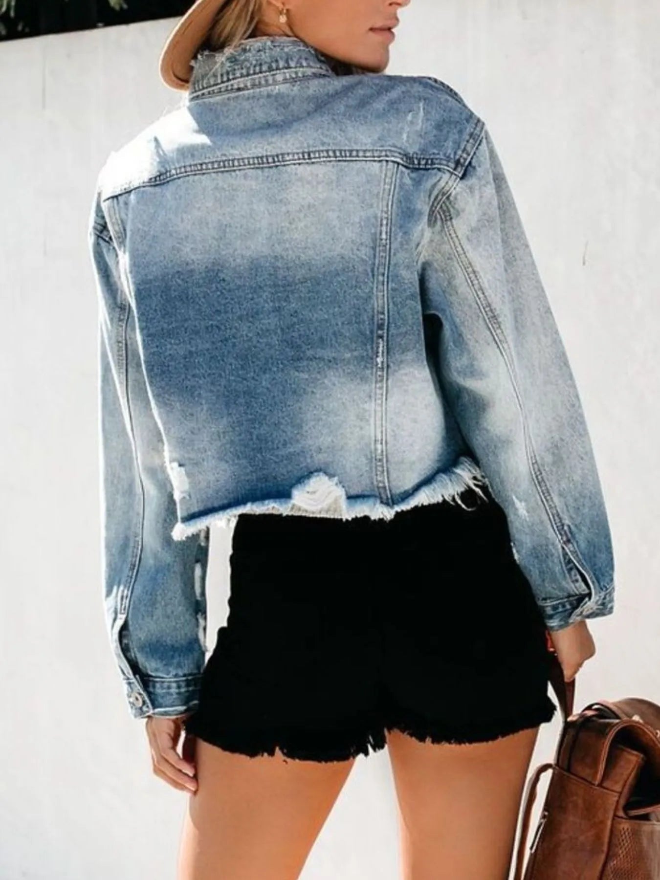 Distressed Raw Hem Denim Jacket