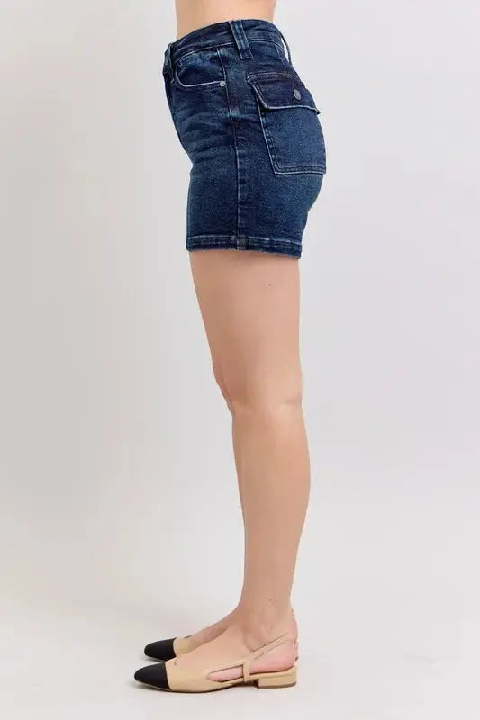 Judy Blue Jeans - Plus Size High Waist Back Flap Pocket Denim Shorts