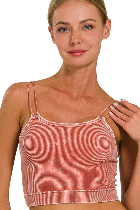 Zenana Washed Ribbed Double Strap Seamless Camisole Tank – Rust