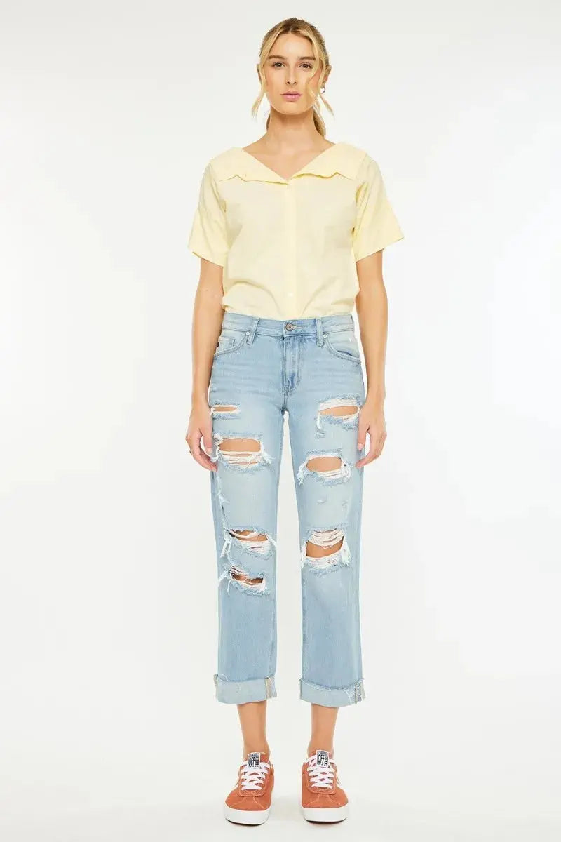 Mid Rise Distressed Kancan Boyfriend Jeans
