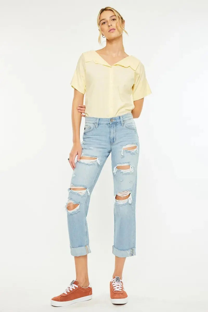 Mid Rise Distressed Kancan Boyfriend Jeans