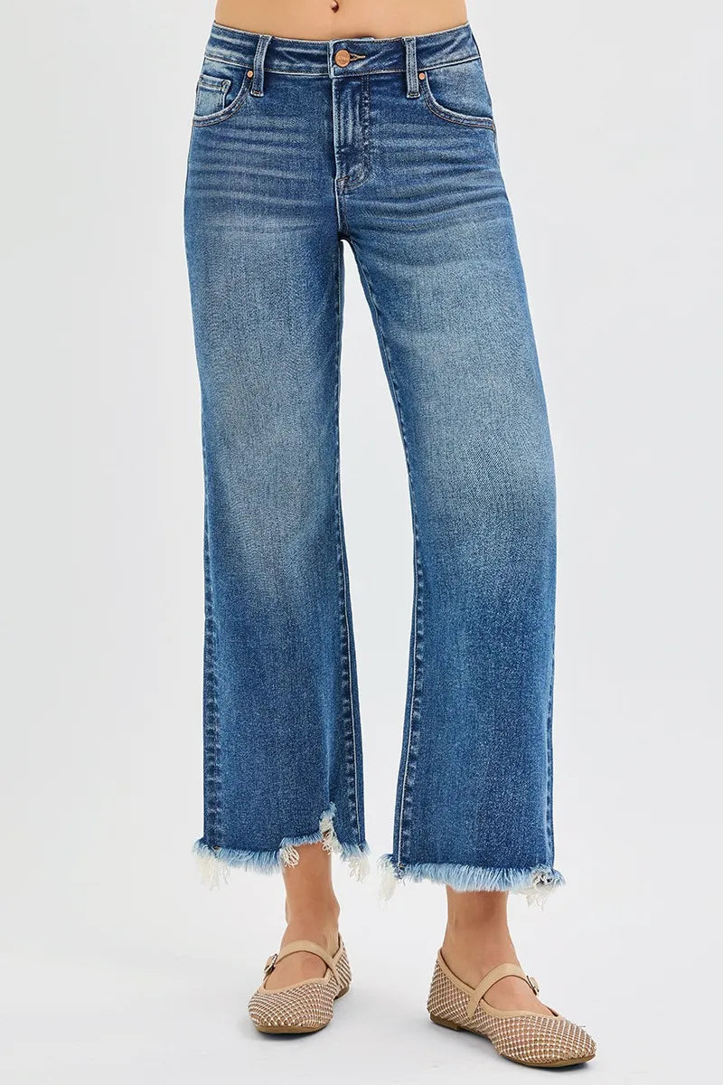 Mid Rise Crop Straight Jeans Plus Size