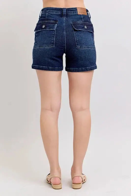 Judy Blue Jeans - Plus Size High Waist Back Flap Pocket Denim Shorts