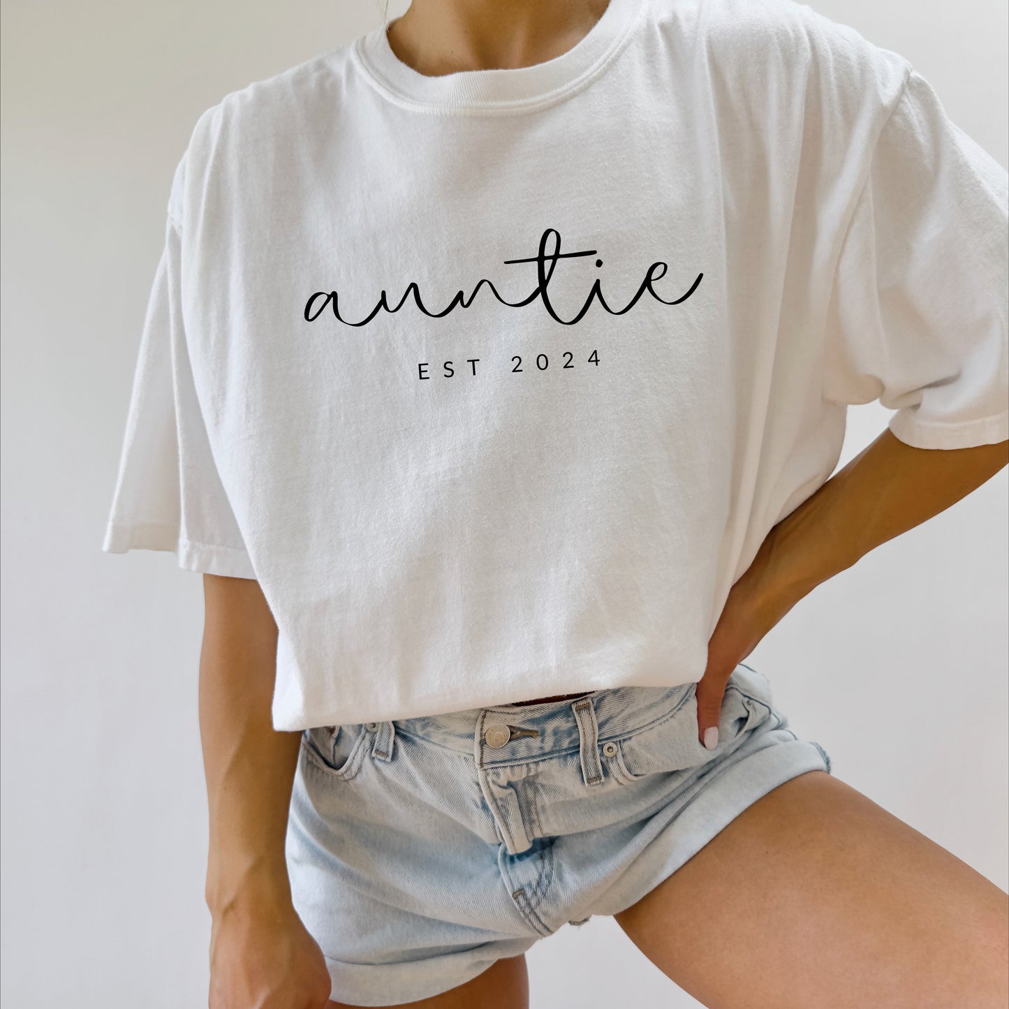 Auntie Personalized Est Year Comfort Colors Graphic Tees (Cursive)