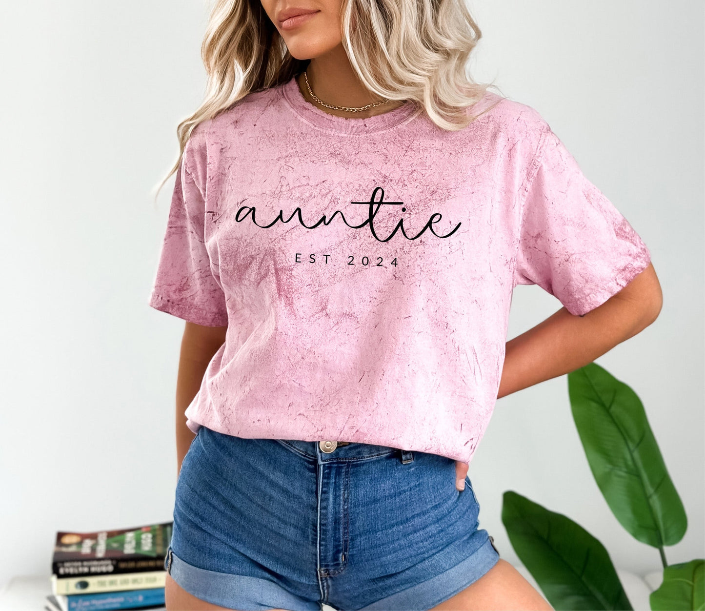Auntie Personalized Est Year Comfort Colors Graphic Tees (Cursive)