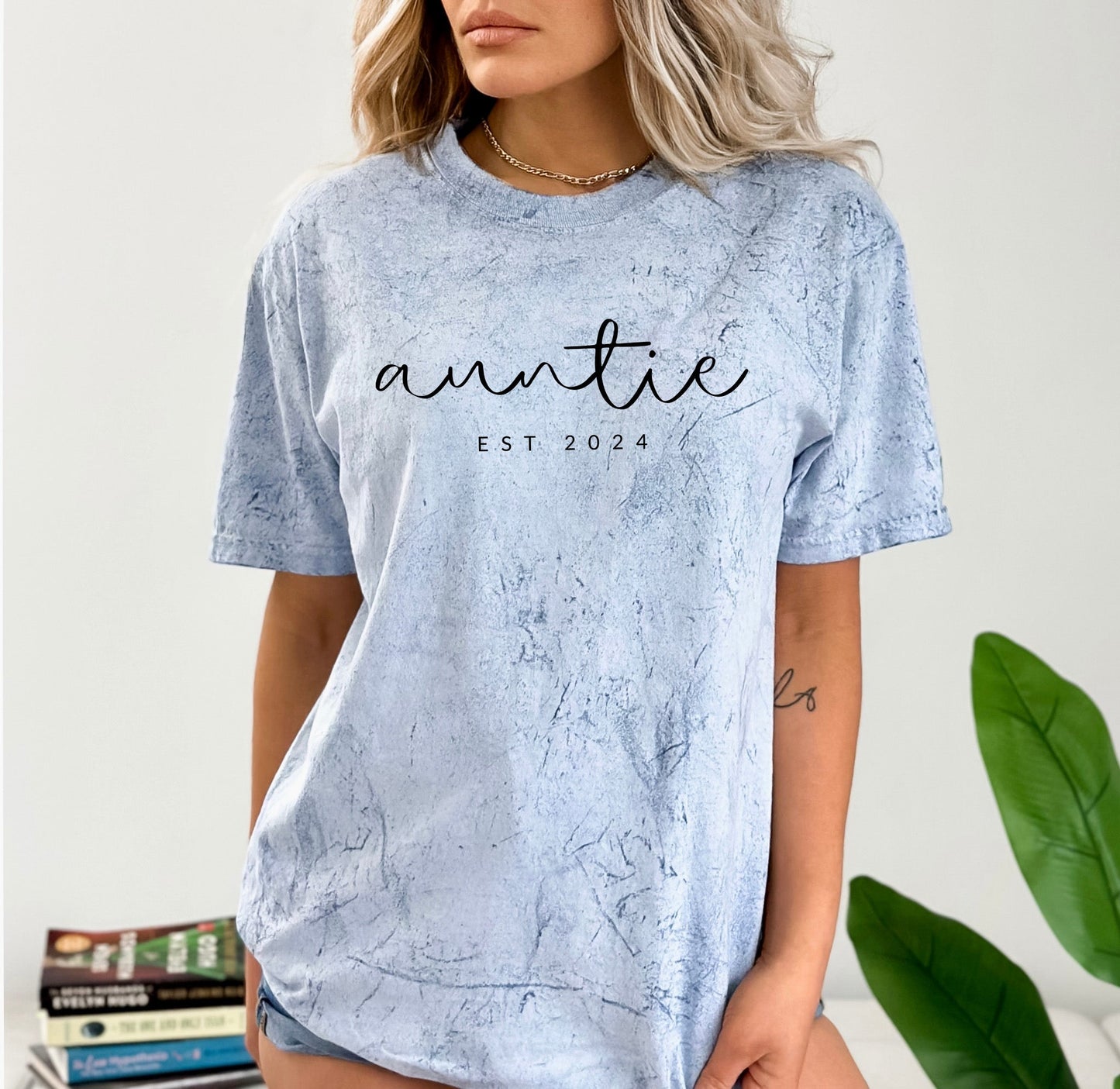 Auntie Personalized Est Year Comfort Colors Graphic Tees (Cursive)