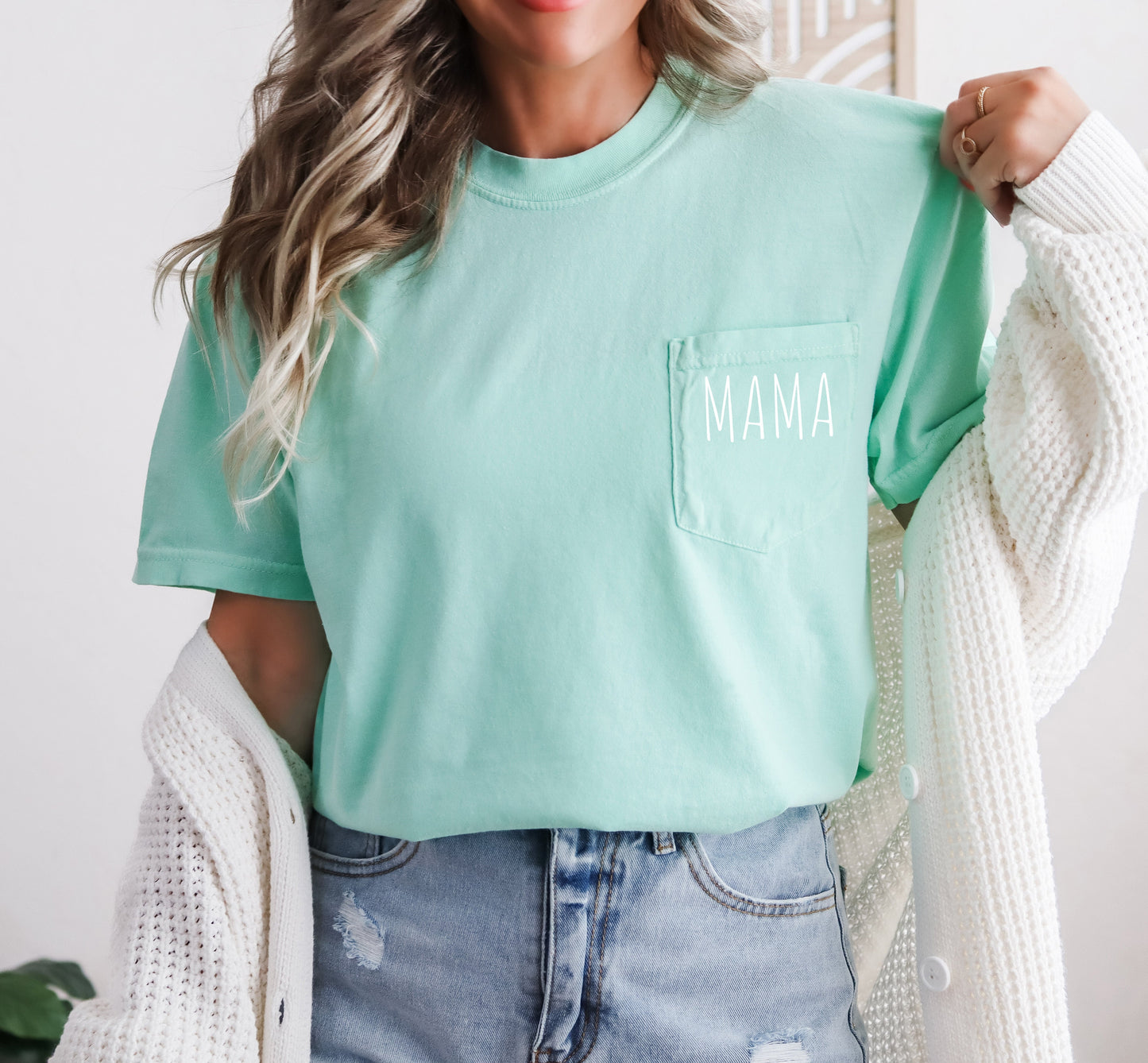 Mama Comfort Colors Pocket T Shirt (Cute)