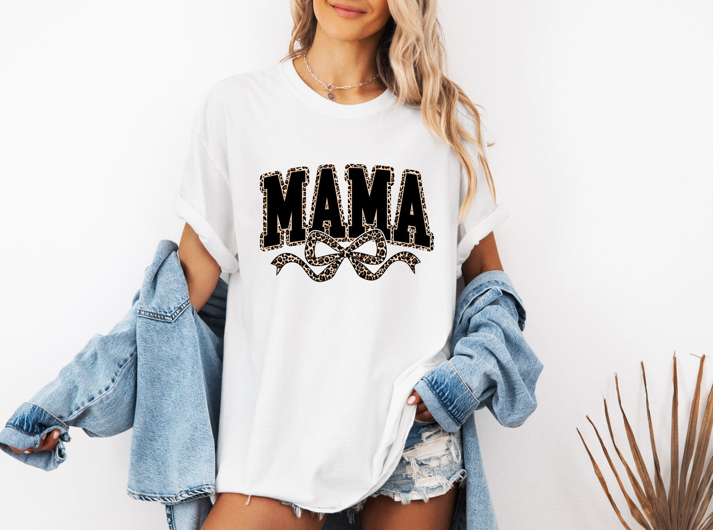 Mama Leopard Ribbon Comfort Colors T Shirt (Center)