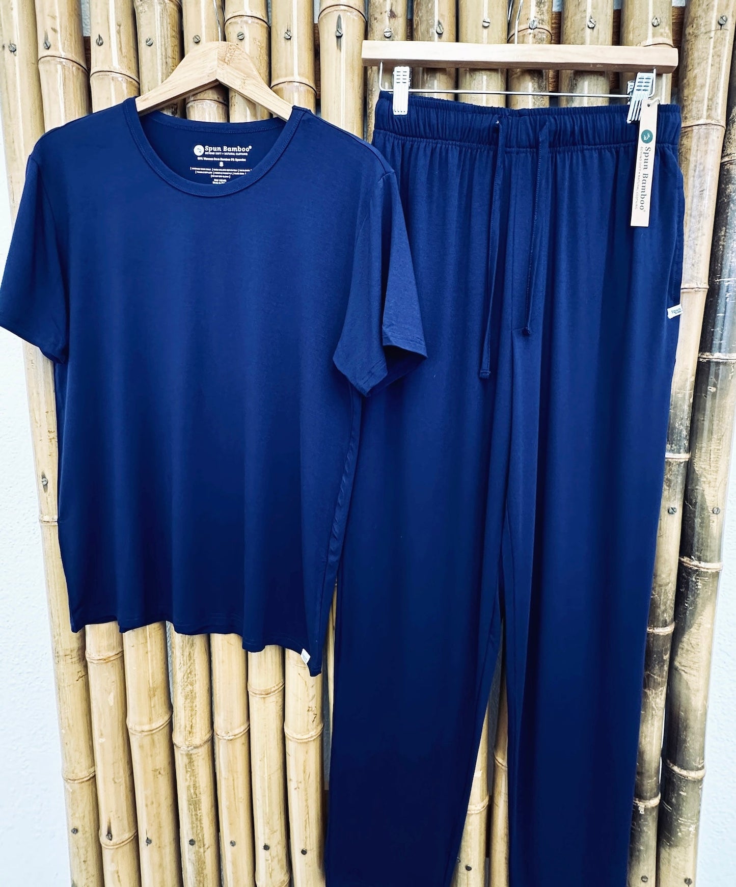 Men's Soft Bamboo Lounge Pajama Set - Short Sleeve Top & Pants 32" inseam