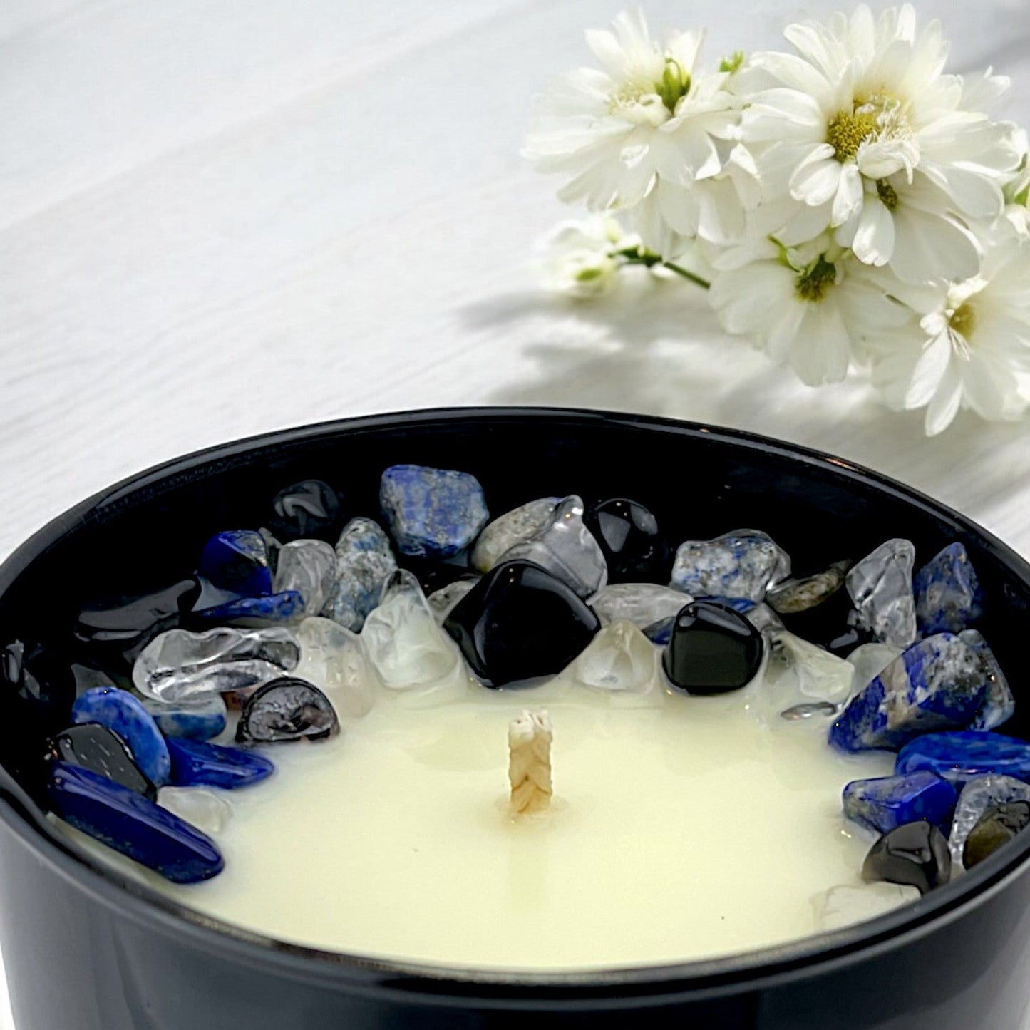 Sagittarius Zodiac Crystal Candle with Black Obsidian, Lapis Lazuli, and Crystal Quartz | Coconut-Soy Wax Candle, 9oz