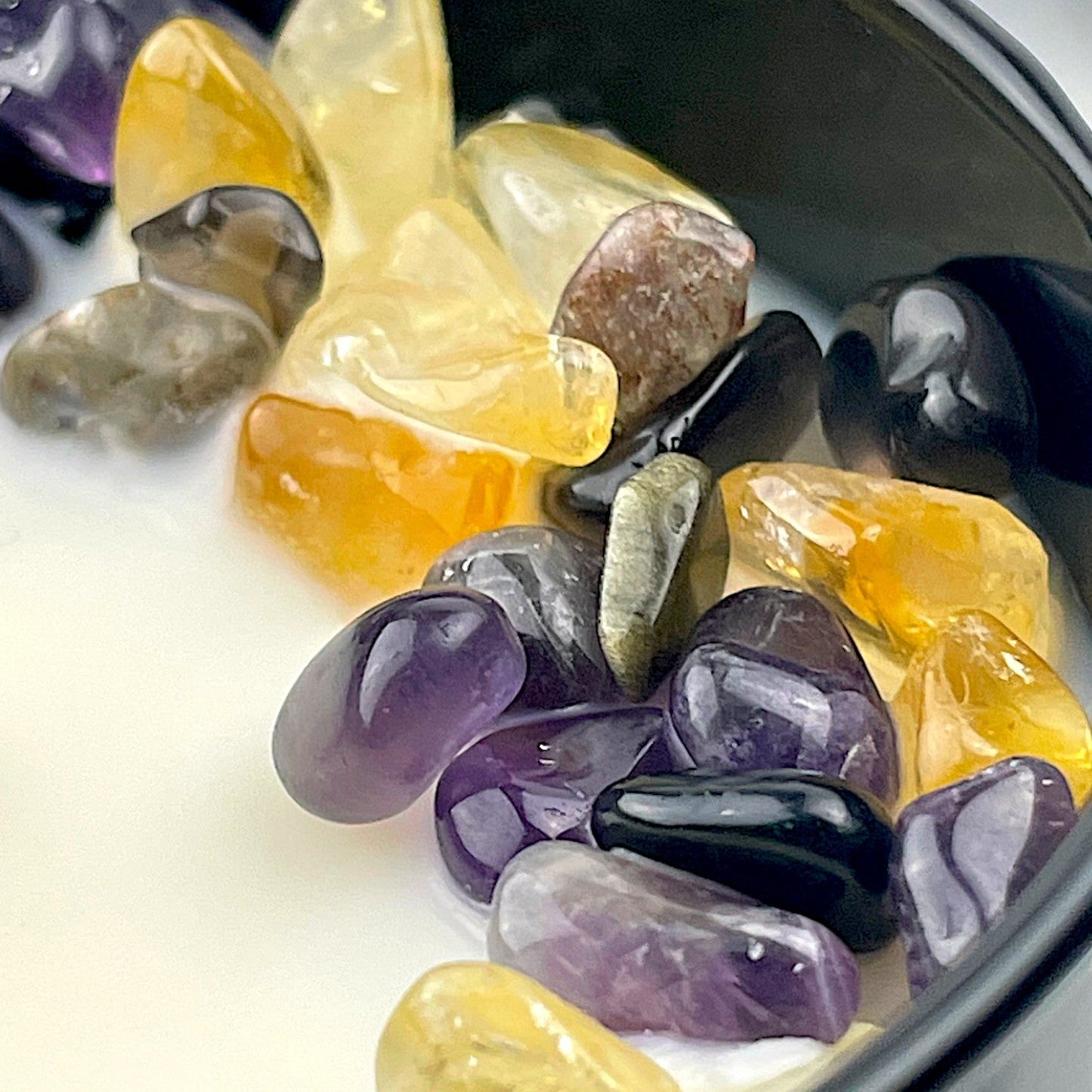Sea Salt Eucalyptus Crystal Candle with Black Obsidian, Citrine, and Amethyst | Coconut-Soy Wax Candle, 9oz
