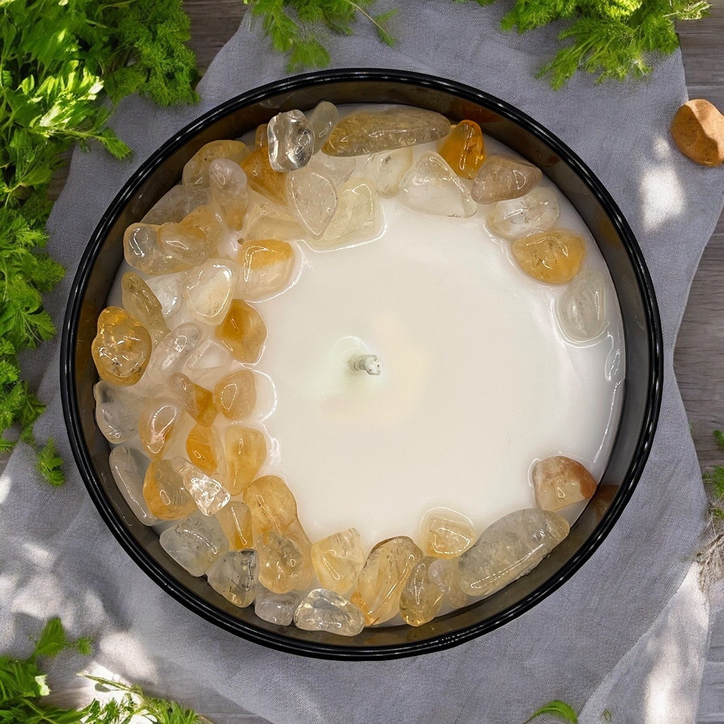 Herbal Tranquility Crystal Candle with Citrine | Coconut-Soy Wax Candle, 9oz