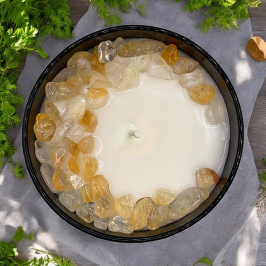 Herbal Tranquility Crystal Candle with Citrine | Coconut-Soy Wax Candle, 9oz