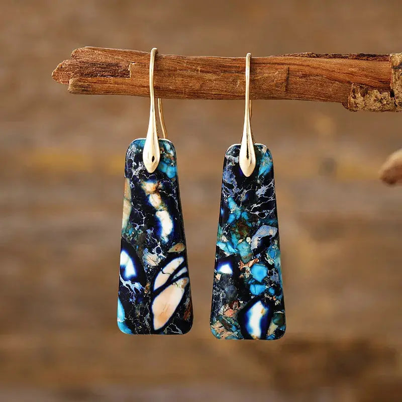 Trapezoid Natural Stone Drop Earrings with Gold or Silver Hooks