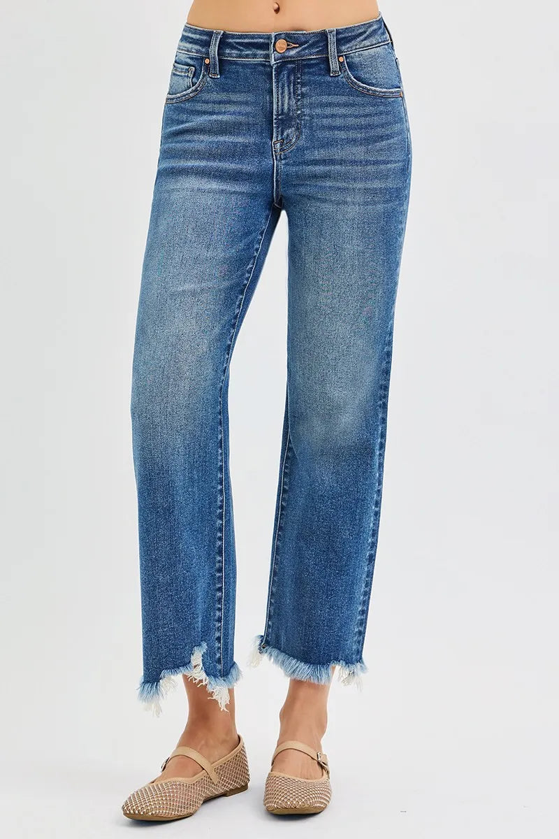 Mid Rise Crop Straight Jeans Plus Size