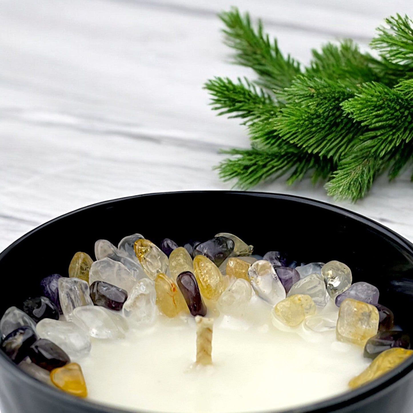 Arctic Winds Crystal Candle with Citrine, Amethyst, and Crystal Quartz | Coconut-Soy Wax Candle, 9oz