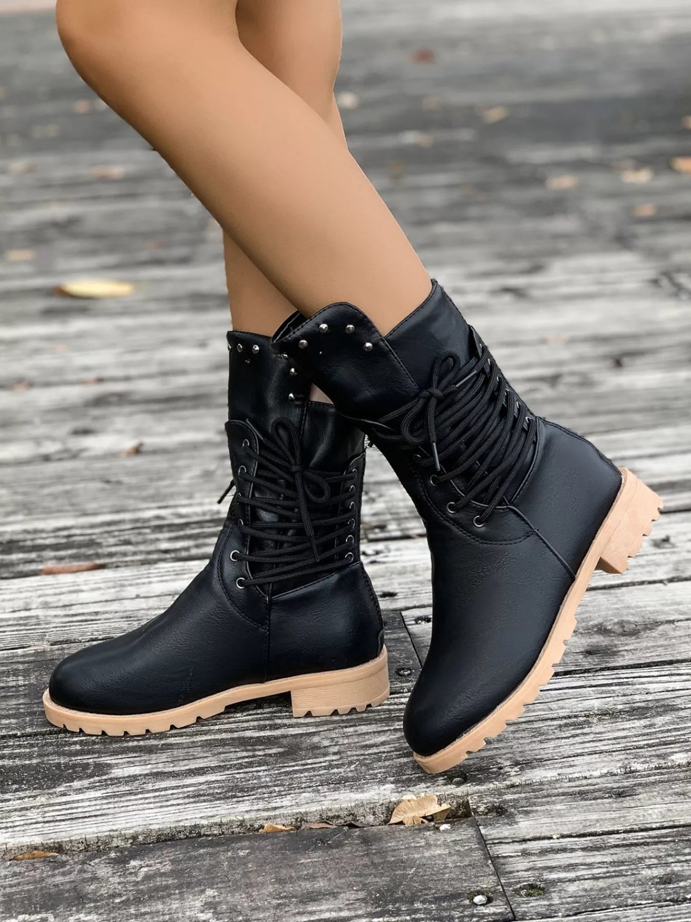 Round Toe Block Heels Boots