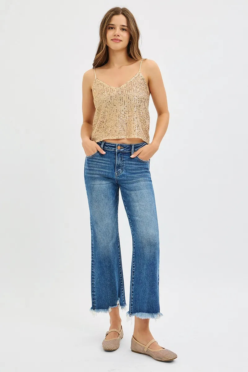 Mid Rise Crop Straight Jeans Plus Size