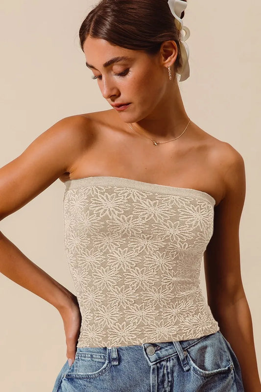 SO ME Jacquard Floral Two Tone Seamless Tube Top