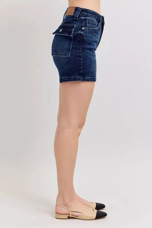 Judy Blue Jeans - Plus Size High Waist Back Flap Pocket Denim Shorts