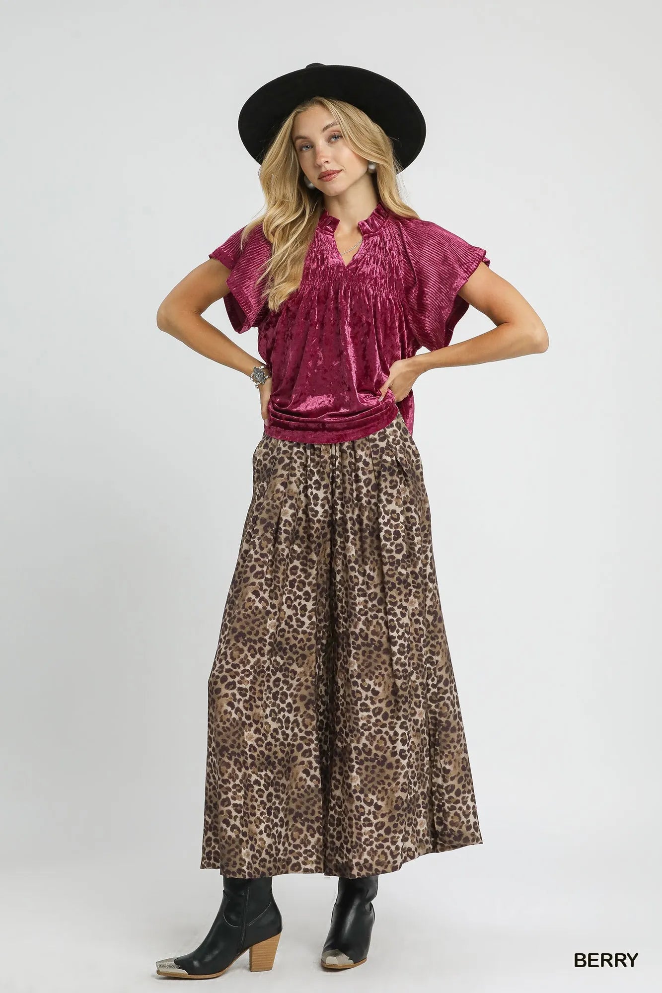 Crushed Velvet Pleated Blouse