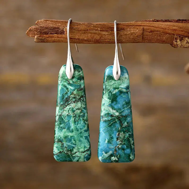 Trapezoid Natural Stone Drop Earrings with Gold or Silver Hooks