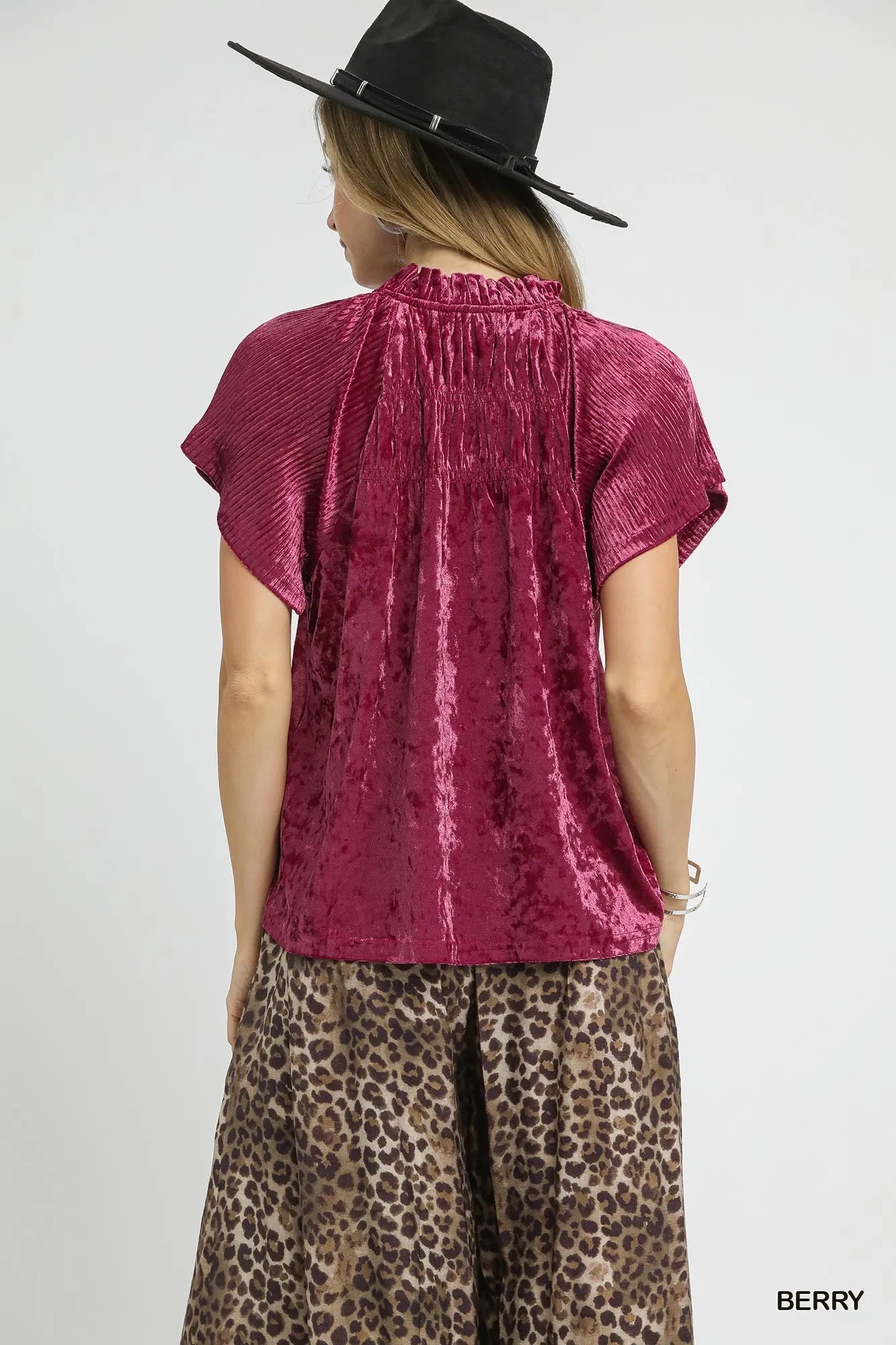 Crushed Velvet Pleated Blouse
