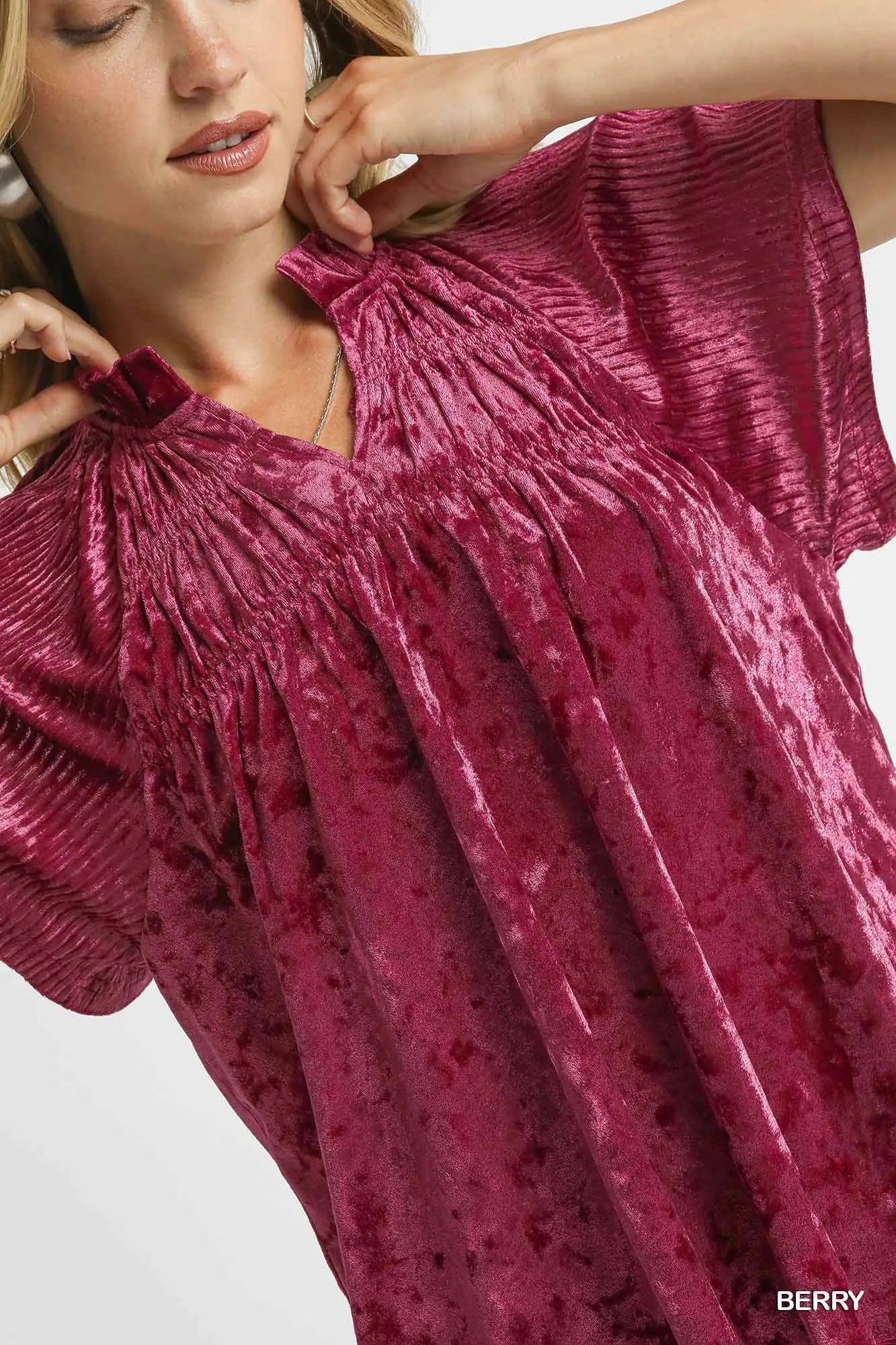 Crushed Velvet Pleated Blouse