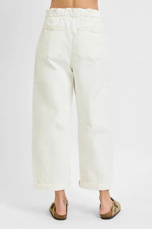 High Rise Crop Wide Barrel Cargo Pocket Jeans Plus Size