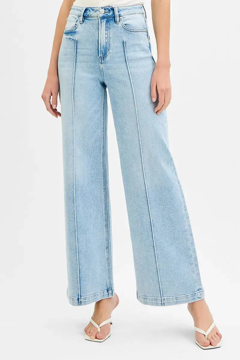 High Waist Wide Leg Pintuck RISEN Jeans – Full Size