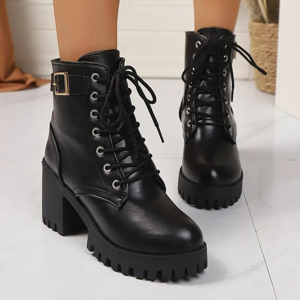 Boss Babe Lace-Up Block Heel Boots