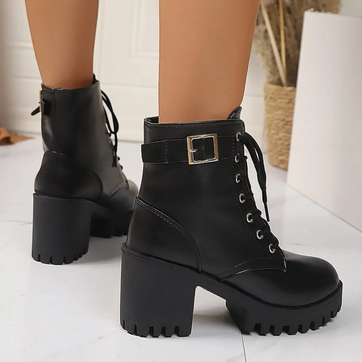 Boss Babe Lace-Up Block Heel Boots