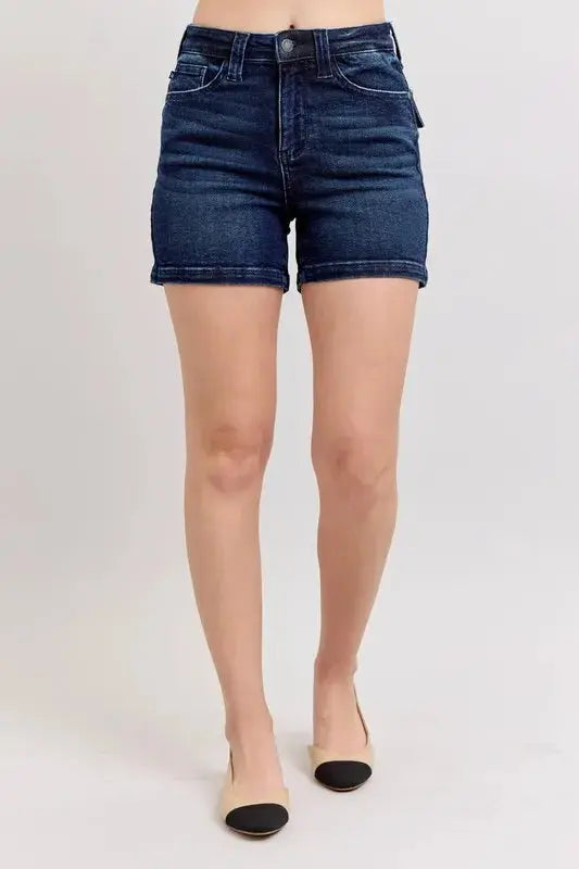 Judy Blue Jeans - Plus Size High Waist Back Flap Pocket Denim Shorts