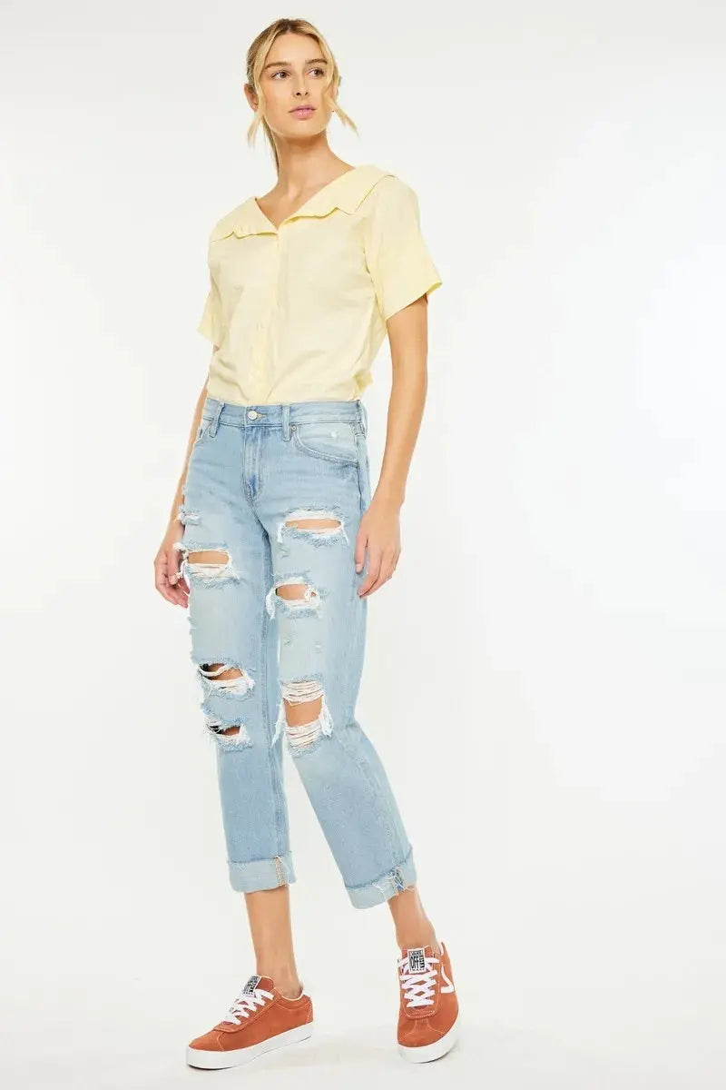 Mid Rise Distressed Kancan Boyfriend Jeans