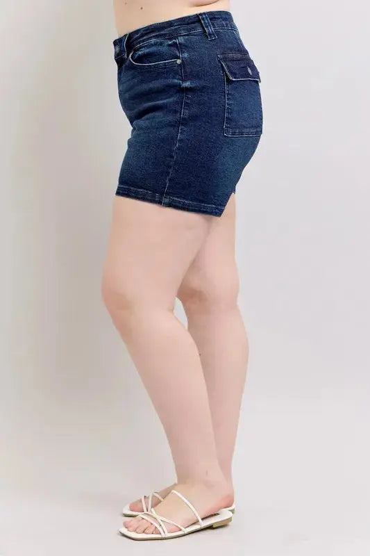 Judy Blue Jeans - Plus Size High Waist Back Flap Pocket Denim Shorts