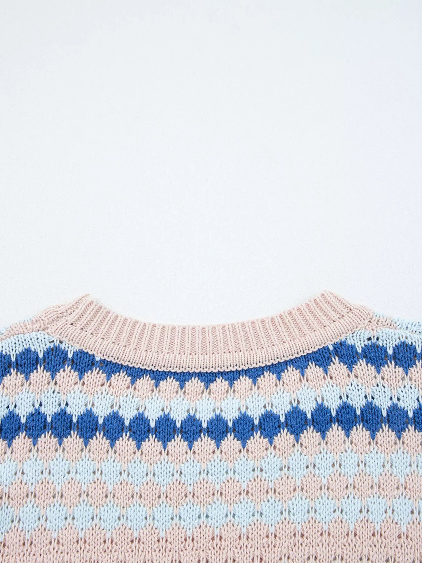 Stripe Eyelet Patterned Drop Shoulder Sweater