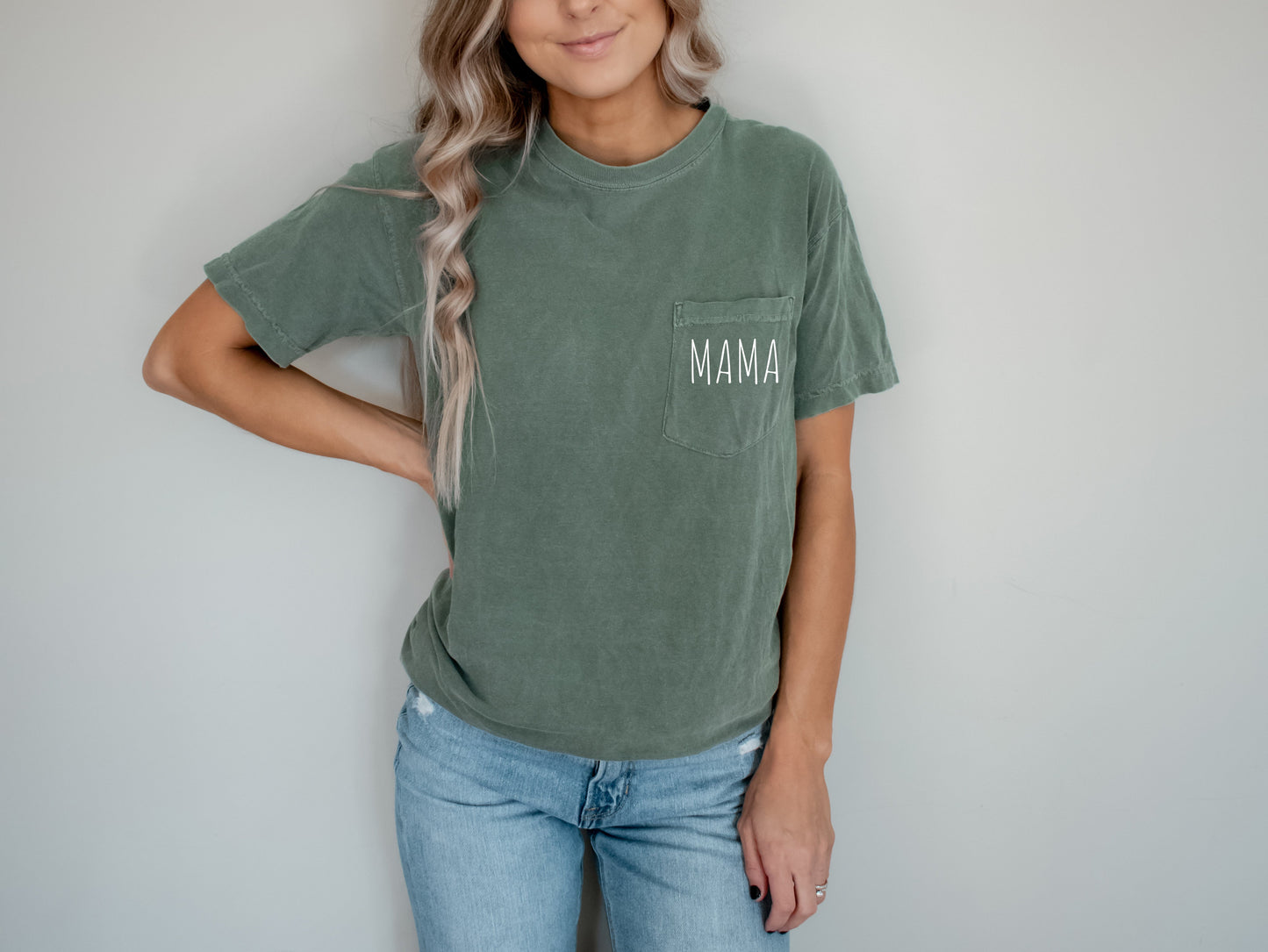 Mama Comfort Colors Pocket T Shirt (Cute)
