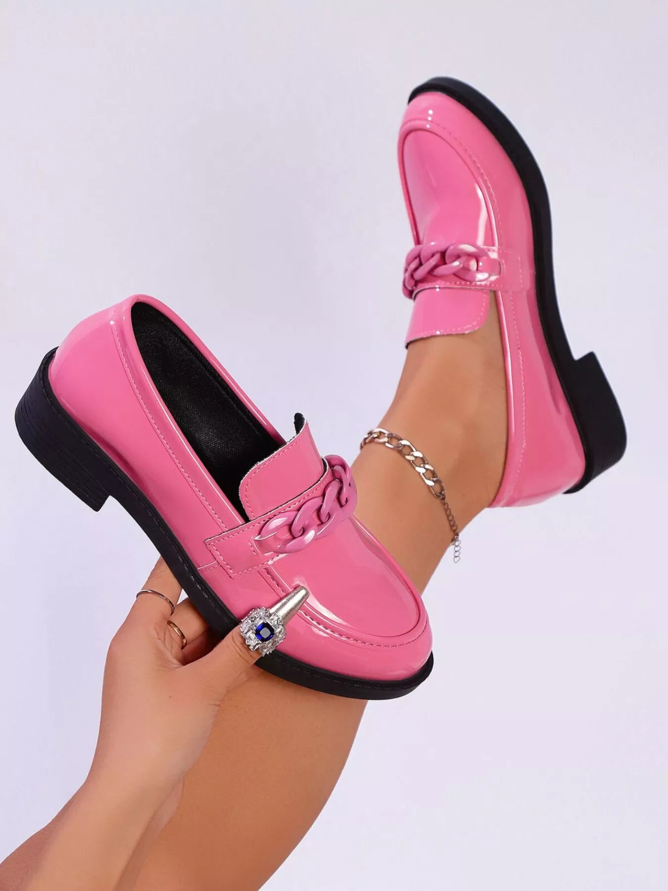 Luxe Shine Chain-Link Loafers