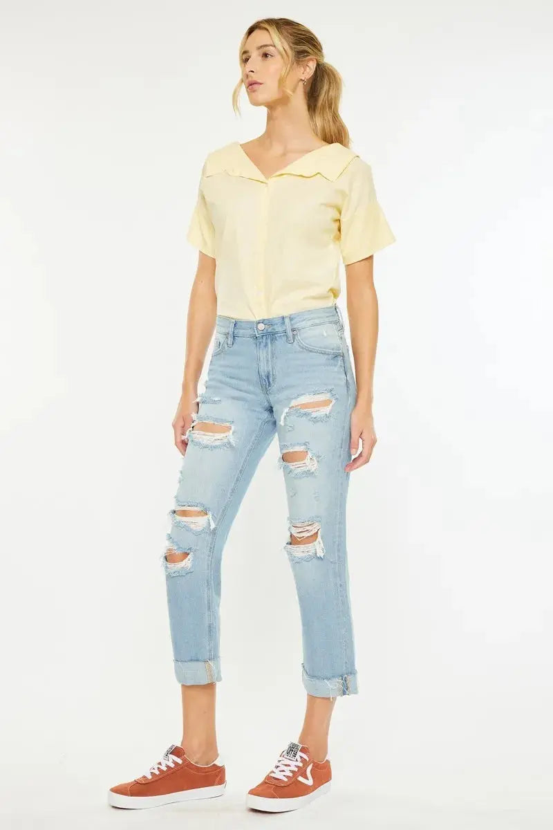 Mid Rise Distressed Kancan Boyfriend Jeans