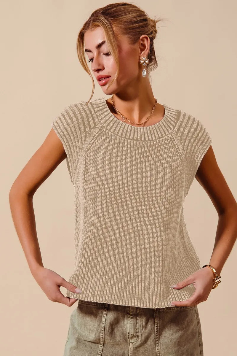SO ME Mineral Washed Raglan Sleeveless Sweater Top