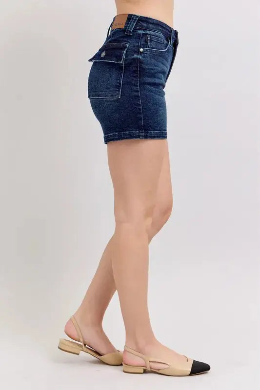 Judy Blue Jeans - Plus Size High Waist Back Flap Pocket Denim Shorts