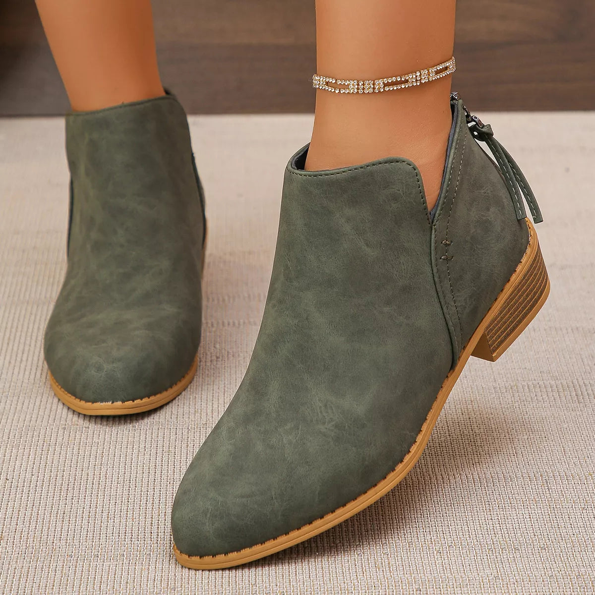 Point Toe Block Heels Boots