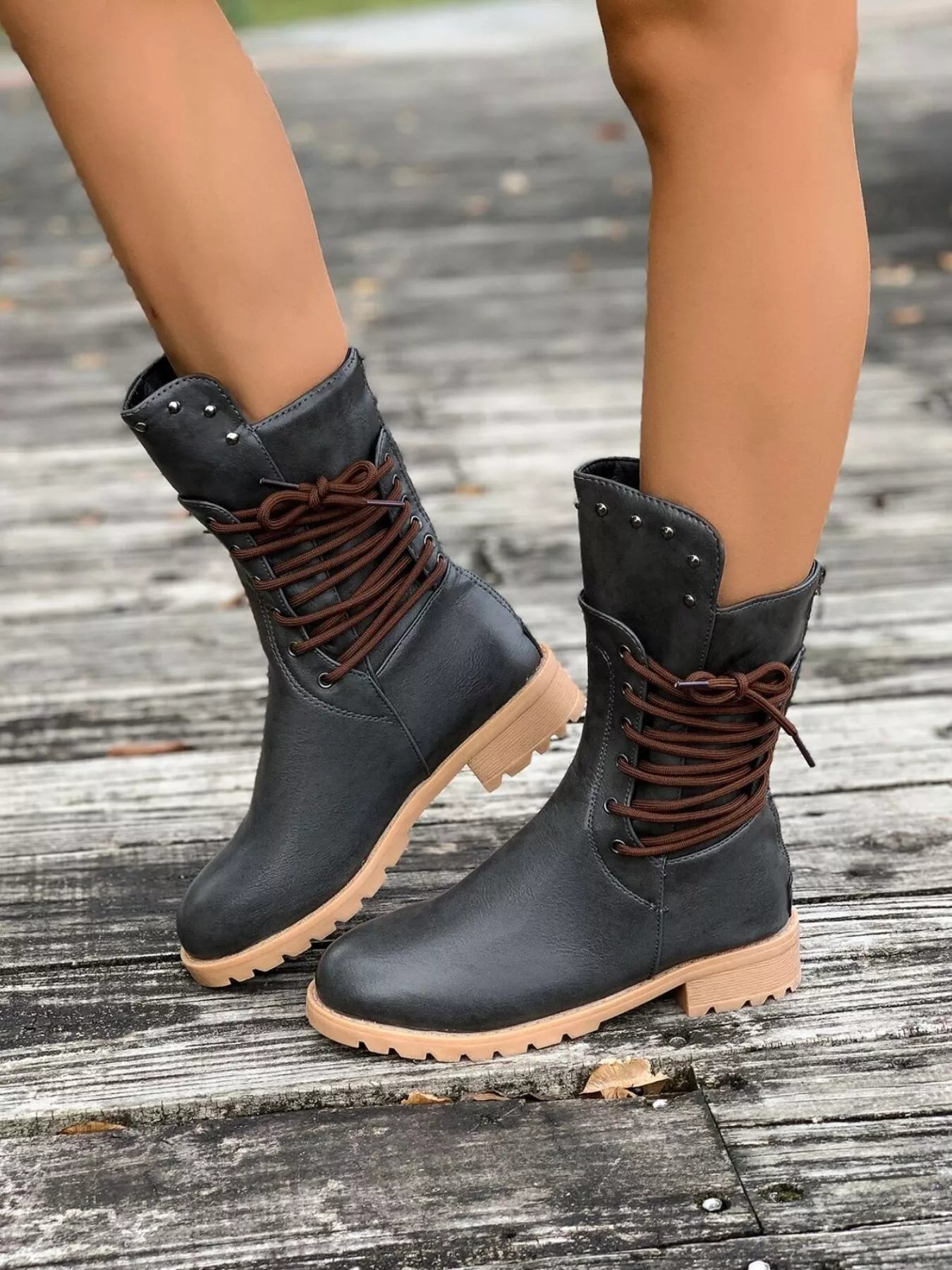 Round Toe Block Heels Boots