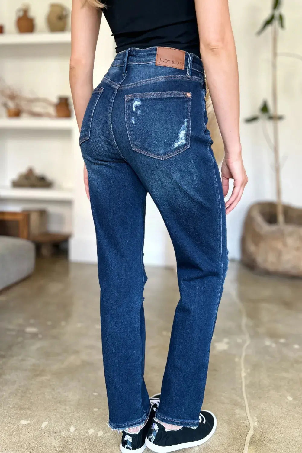 Full Size High Waist Rigid Magic Heavy Destroy Straight Judy Blue Jeans