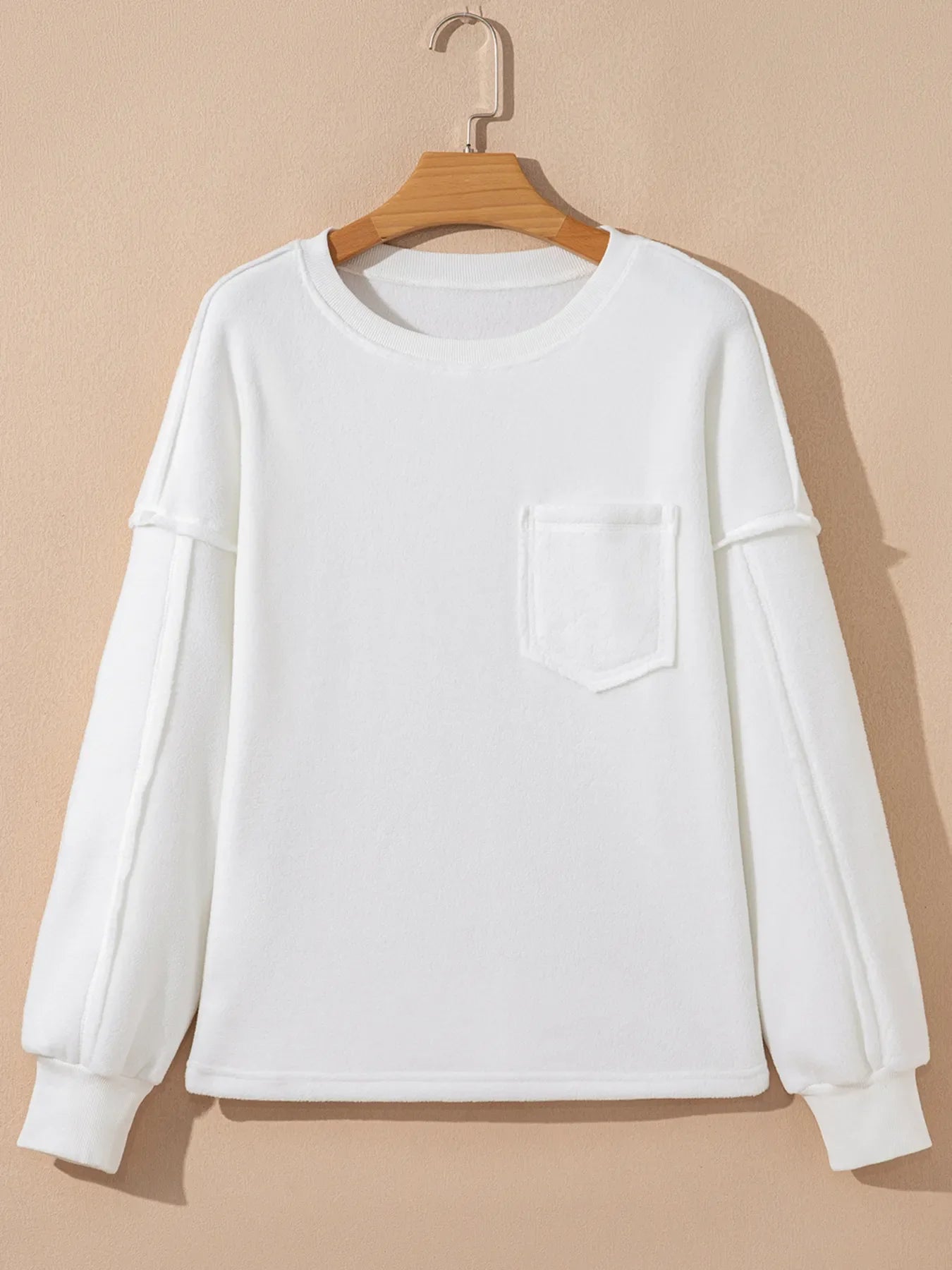 Exposed Seam Chest Pocket Knit Pullover Sweatshirt