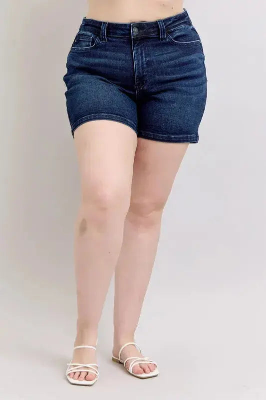Judy Blue Jeans - Plus Size High Waist Back Flap Pocket Denim Shorts