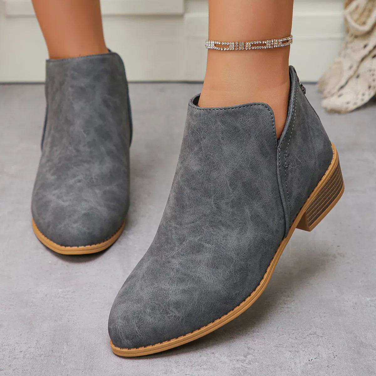 Point Toe Block Heels Boots